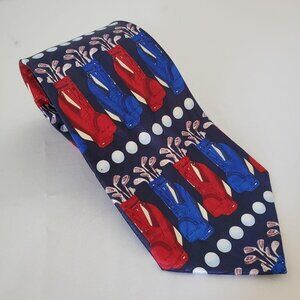 Golf Theme Neck Tie Red White Blue Polyester Golf